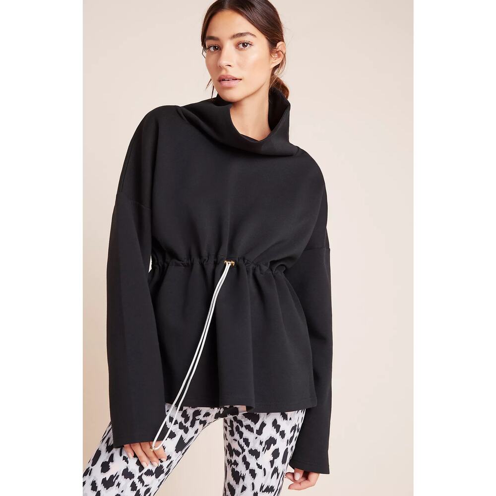 Varley Barton Sweatshirt Womens Large Black Funnel Neck Cinch Waist Pull-Over